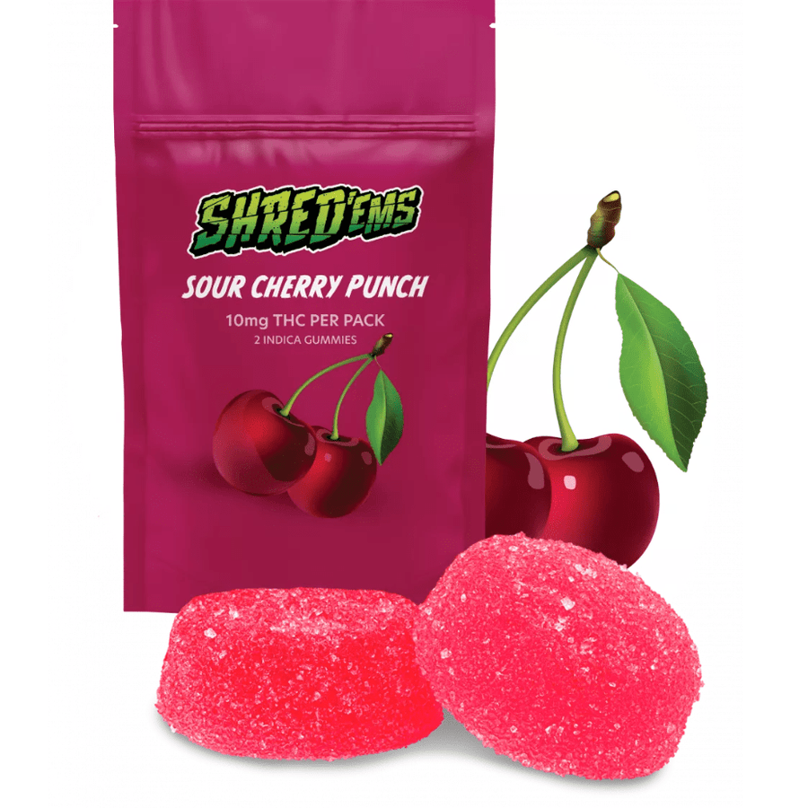 Shred'Em Edibles 2x5mg SHRED-EMs Sour Cherry Punch Indica Gummies-Morden Vape & Cannabis MB