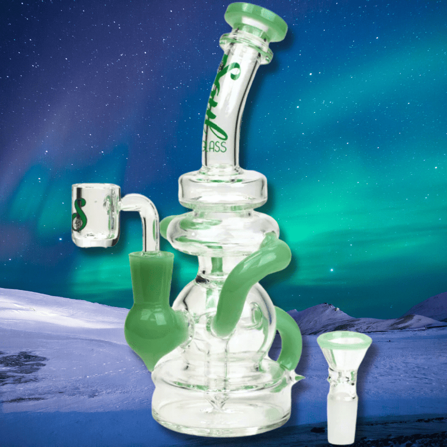 Soul Glass Recyclers Green Soul Glass 2-in-1 Bent Neck Recycler 8"-Morden Vape SuperStore & Cannabis MB, Canada