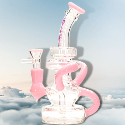 Soul Glass 2-in-1 Bent Neck Recycler 8" w/ Three Tubes & 2 Hole Diffuser-Pink-Airdrie Vape Superstore and Bong Shop, Online Store, Alberta Canada