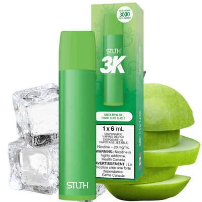 STLTH 3K Disposable Vape in Green Apple Ice Flavour Available at Morden Vape SuperStore & Cannabis Dispensary Located in Morden, Manitoba, Canada